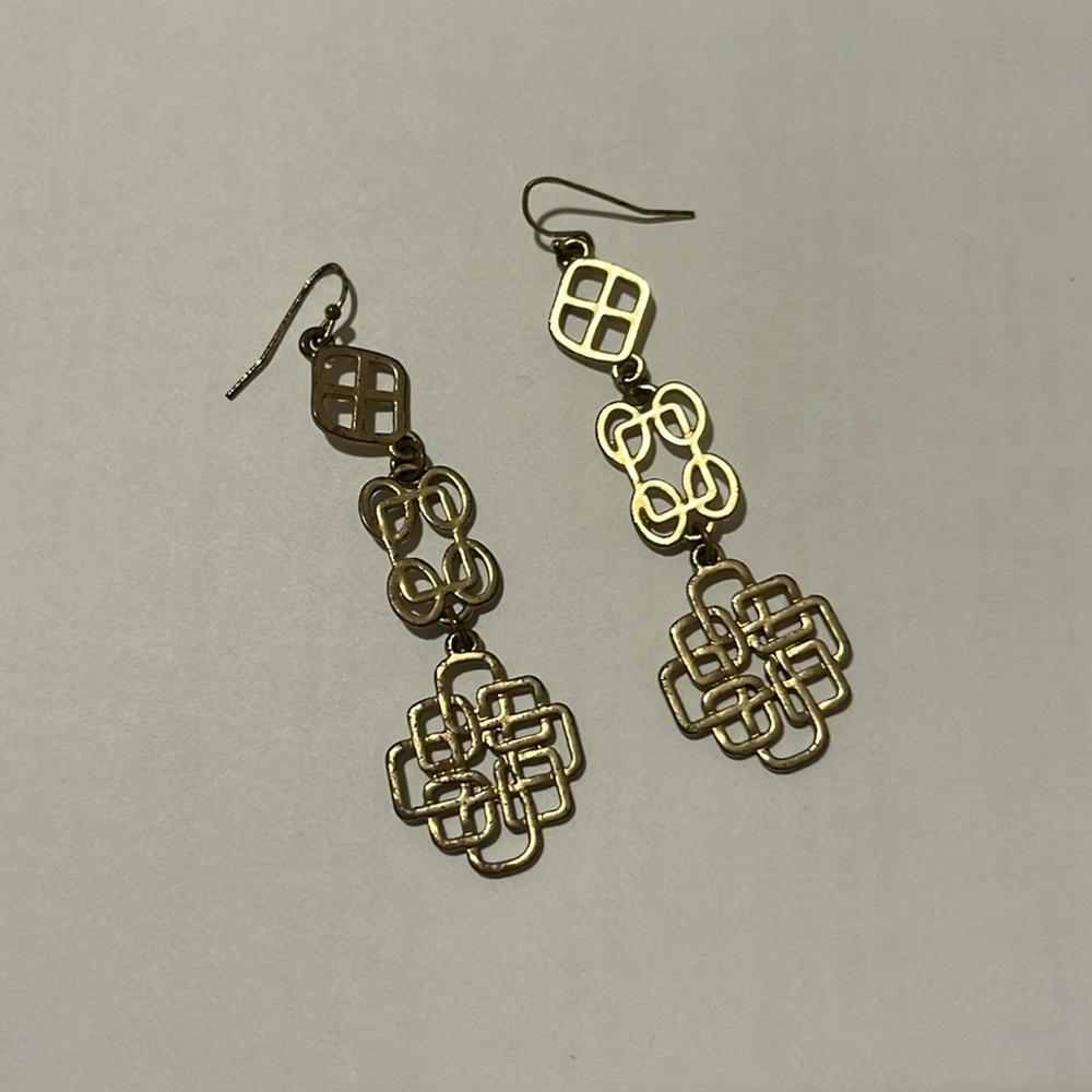 Gold tone, geometric drop earrings